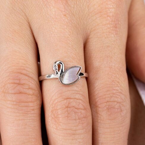 Sterling Silver Swan Ring w/Mother of Pearl & CZ Stone in Kuwait