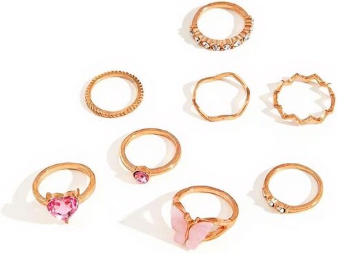 Vivian&CD Gold Chunky Rings Set for Women Open Stacking Knuckle Ring Silver Adjustable Round Dome Rings Set Minimalist Irregular Statement Women Ring Jewelry in Kuwait