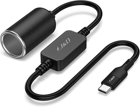 J&D USB C Male to 12V Car Cigarette Lighter Socket Female Converter Cable, 12V 18W Power Cable for Dash Cam, GPS, Car LED Light Strips, Red, 1 ft in Kuwait