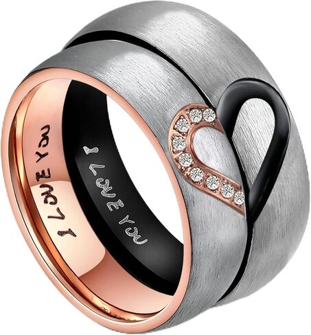 ANAZOZ His & Hers Real Love Heart Promise Ring Stainless Steel Couples Wedding Engagement Bands Top Ring, 6mm in Kuwait
