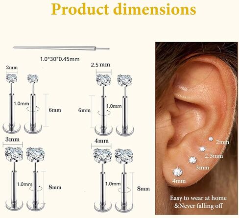 Flat Back Earrings Stud G23 Titanium Nose Rings Helix Piercing Threadless Tragus Labret Cartilage Lip Medusa Conch Body Piercing Jewelry Hypoallergenic for Women Men in Saudi Arabia
