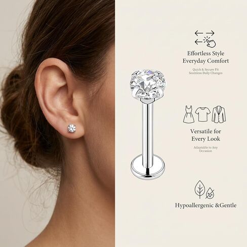 Flat Back Earrings Stud G23 Titanium Nose Rings Helix Piercing Threadless Tragus Labret Cartilage Lip Medusa Conch Body Piercing Jewelry Hypoallergenic for Women Men in Saudi Arabia