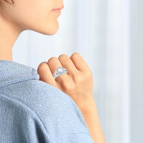 Silwan Moonstone Victorian Ring for Women, 925 Sterling Silver Rainbow Moon Stone Engagement Rings 6 * 8mm Oval Solitaire Vintage Leaf Ring Fine Jewelry Gifts for Her Mom in Kuwait