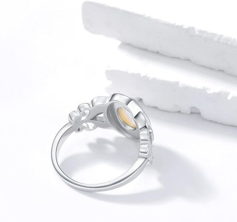 Silwan Moonstone Victorian Ring for Women, 925 Sterling Silver Rainbow Moon Stone Engagement Rings 6 * 8mm Oval Solitaire Vintage Leaf Ring Fine Jewelry Gifts for Her Mom in Kuwait