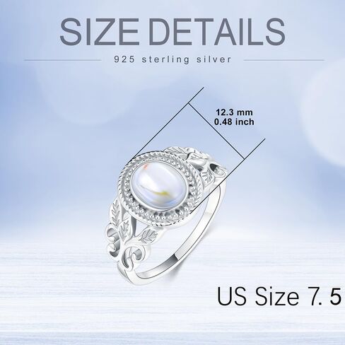 Silwan Moonstone Victorian Ring for Women, 925 Sterling Silver Rainbow Moon Stone Engagement Rings 6 * 8mm Oval Solitaire Vintage Leaf Ring Fine Jewelry Gifts for Her Mom in Kuwait