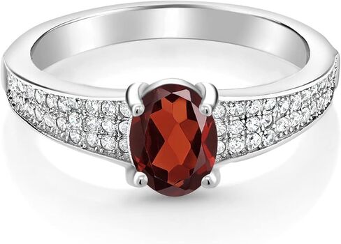 Gem Stone King 925 Sterling Silver Red Garnet Engagement Ring For Women (1.98 Cttw, Oval 8X6MM, Gemstone January Birthstone) in Kuwait