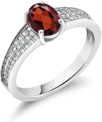 Gem Stone King 925 Sterling Silver Red Garnet Engagement Ring For Women (1.98 Cttw, Oval 8X6MM, Gemstone January Birthstone) in Kuwait