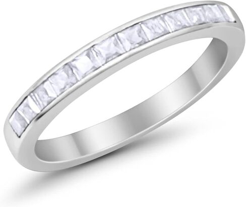 Blue Apple Co. 3mm Princess Cut Half Eternity Wedding Band Ring 925 Sterling Silver Simulated Stone Choose Color in Saudi Arabia