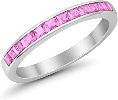 Blue Apple Co. 3mm Princess Cut Half Eternity Wedding Band Ring 925 Sterling Silver Simulated Stone Choose Color in Saudi Arabia