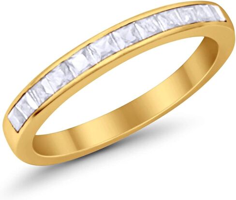 Blue Apple Co. 3mm Princess Cut Half Eternity Wedding Band Ring 925 Sterling Silver Simulated Stone Choose Color in Saudi Arabia