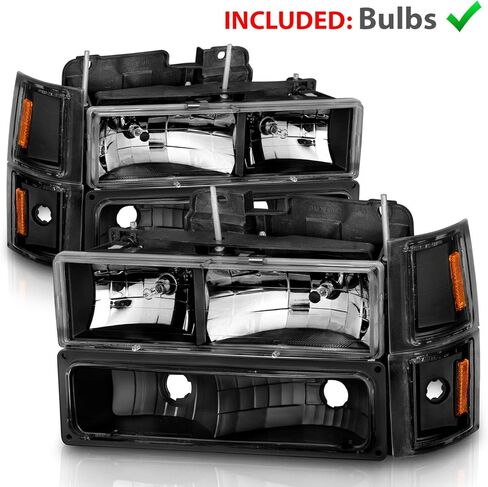 AmeriLite For 1988-1998 Chevy Fullsize Pickup Truck Crystal Black Replacement Headlights Sets w/Halogen Bulbs - Passenger and Driver Side in Saudi Arabia