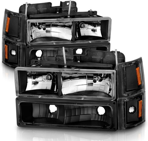 AmeriLite For 1988-1998 Chevy Fullsize Pickup Truck Crystal Black Replacement Headlights Sets w/Halogen Bulbs - Passenger and Driver Side in Saudi Arabia