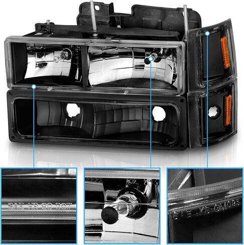 AmeriLite For 1988-1998 Chevy Fullsize Pickup Truck Crystal Black Replacement Headlights Sets w/Halogen Bulbs - Passenger and Driver Side in Saudi Arabia