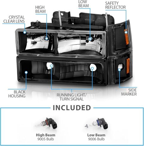 AmeriLite For 1988-1998 Chevy Fullsize Pickup Truck Crystal Black Replacement Headlights Sets w/Halogen Bulbs - Passenger and Driver Side in Saudi Arabia