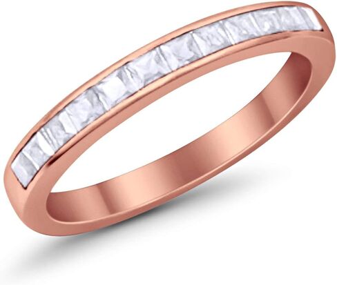 Blue Apple Co. 3mm Princess Cut Half Eternity Wedding Band Ring 925 Sterling Silver Simulated Stone Choose Color in Saudi Arabia