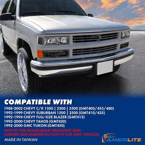 AmeriLite For 1988-1998 Chevy Fullsize Pickup Truck Crystal Black Replacement Headlights Sets w/Halogen Bulbs - Passenger and Driver Side in Saudi Arabia