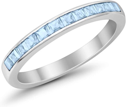 Blue Apple Co. 3mm Princess Cut Half Eternity Wedding Band Ring 925 Sterling Silver Simulated Stone Choose Color in Saudi Arabia