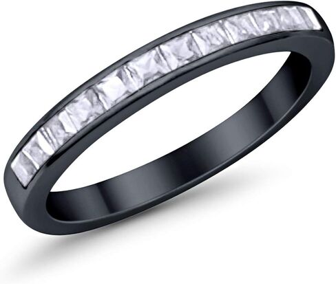 Blue Apple Co. 3mm Princess Cut Half Eternity Wedding Band Ring 925 Sterling Silver Simulated Stone Choose Color in Saudi Arabia
