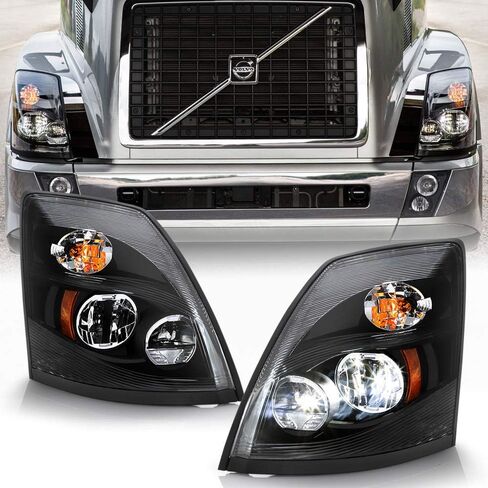 ACANII - For 2004-2017 Volvo VNL Truck Black Housing Performance LED Headlights Headlamps Assembly Pair Set Left+Right in Saudi Arabia