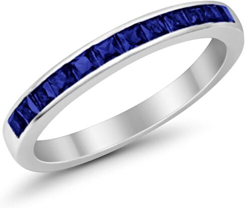 Blue Apple Co. 3mm Princess Cut Half Eternity Wedding Band Ring 925 Sterling Silver Simulated Stone Choose Color in Saudi Arabia