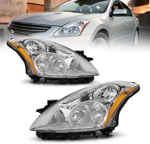 AS AUTOLIGHTS متوافقة مع مجموعة المصابيح الأمامية Altima Sedan 2013 2014 2015 لـ 13 14 15 Nissan Altima Sedan 4 أبواب مع غطاء كروم كهرماني عاكس عدسة شفافة in Kuwait