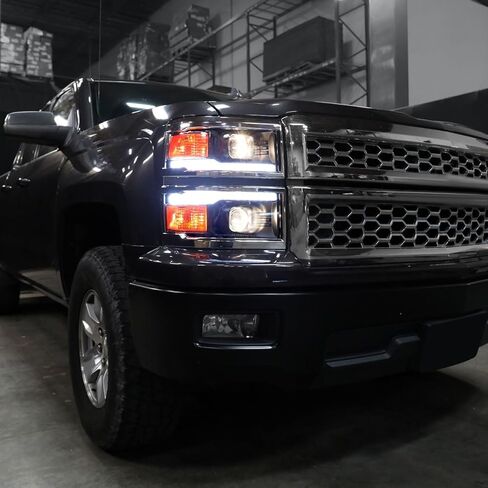 Ronnin - Fits 2014-2015 Chevy Silverado 1500 Upgraded Dual Projector Headlights LED Switchback Sequential Turn Signals + Animated Startup Effect Assembly Pair | Black | Chrome Trim in Saudi Arabia