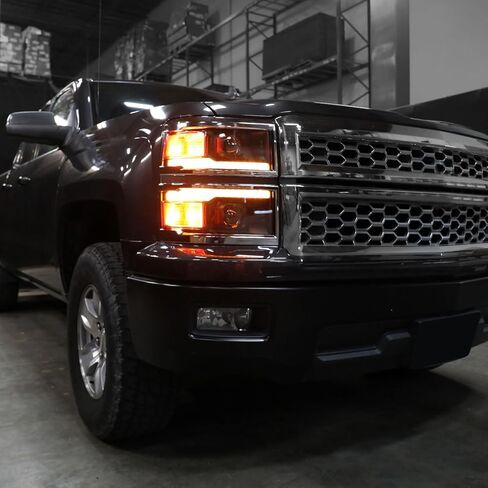 Ronnin - Fits 2014-2015 Chevy Silverado 1500 Upgraded Dual Projector Headlights LED Switchback Sequential Turn Signals + Animated Startup Effect Assembly Pair | Black | Chrome Trim in Saudi Arabia
