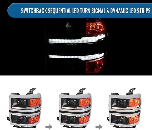 Ronnin - Fits 2014-2015 Chevy Silverado 1500 Upgraded Dual Projector Headlights LED Switchback Sequential Turn Signals + Animated Startup Effect Assembly Pair | Black | Chrome Trim in Saudi Arabia