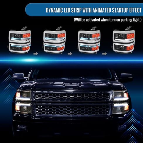 Ronnin - Fits 2014-2015 Chevy Silverado 1500 Upgraded Dual Projector Headlights LED Switchback Sequential Turn Signals + Animated Startup Effect Assembly Pair | Black | Chrome Trim in Saudi Arabia