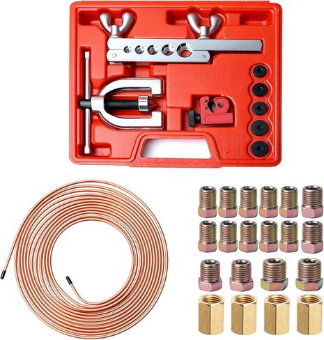 أحدث مجموعة خط فرامل مطلية بالنحاس بطول 25 قدم 3/16 بوصة مع 16 تركيبًا و4 تركيبات خط فرامل اتحادية + مجموعة أدوات حرق مزدوجة ومفردة لمعظم أنظمة الكبح الهيدروليكية in Kuwait