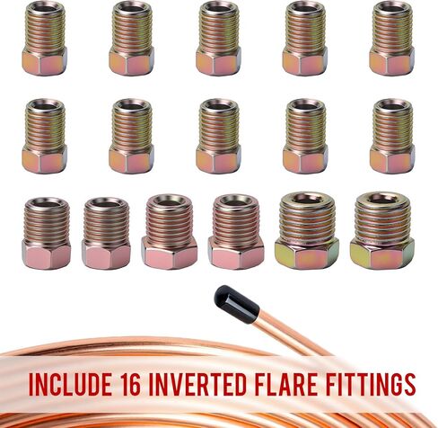 أحدث مجموعة خط فرامل مطلية بالنحاس بطول 25 قدم 3/16 بوصة مع 16 تركيبًا و4 تركيبات خط فرامل اتحادية + مجموعة أدوات حرق مزدوجة ومفردة لمعظم أنظمة الكبح الهيدروليكية in Kuwait