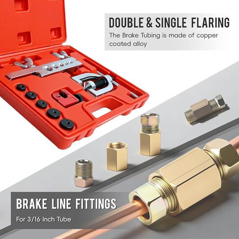 أحدث مجموعة خط فرامل مطلية بالنحاس بطول 25 قدم 3/16 بوصة مع 16 تركيبًا و4 تركيبات خط فرامل اتحادية + مجموعة أدوات حرق مزدوجة ومفردة لمعظم أنظمة الكبح الهيدروليكية in Kuwait