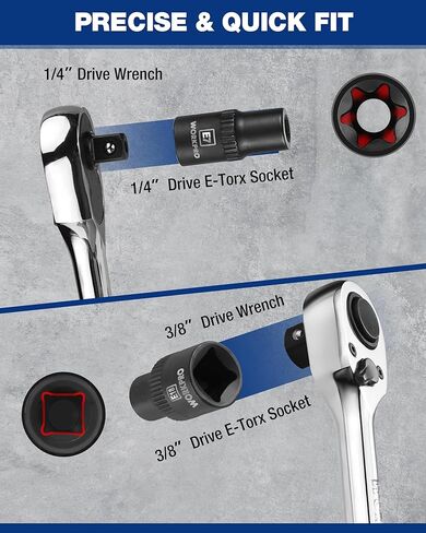 مجموعة مقابس توركس 11 قطعة من WORKPRO، مجموعة مقابس نجمة محرك 1/4 بوصة 3/8 بوصة، مجموعة مقابس توركس خارجية من الفولاذ CR-V (مقبس E4-E20) مع منظم مقبس PVC، مثالية للدراجات النارية والسيارات والإصلاح الميكانيكي in Kuwait