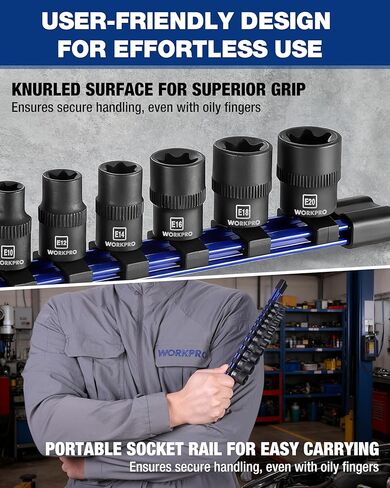 مجموعة مقابس توركس 11 قطعة من WORKPRO، مجموعة مقابس نجمة محرك 1/4 بوصة 3/8 بوصة، مجموعة مقابس توركس خارجية من الفولاذ CR-V (مقبس E4-E20) مع منظم مقبس PVC، مثالية للدراجات النارية والسيارات والإصلاح الميكانيكي in Kuwait