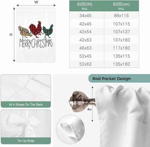 Merry Christmas Tie Up Curtains for Window, Farmhouse Colorful Chicken Classic Plaid Thermal Insulated Balloon Shade Adjustable Rod Pocket Curtains Valance Panels for Kitchen Bathroom Café 42'' x 54'' in Saudi Arabia