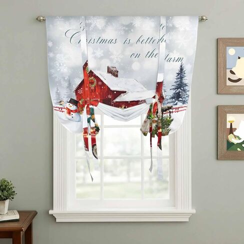 Farm Christmas Tie Up Curtains for Window, Xmas Tree Truck Animals Snowman Snowflakes Thermal Balloon Shade Adjustable Rod Pocket Curtains Valance Panels for Kitchen Bathroom Café 42'' x 54'' in Saudi Arabia