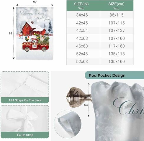 Farm Christmas Tie Up Curtains for Window, Xmas Tree Truck Animals Snowman Snowflakes Thermal Balloon Shade Adjustable Rod Pocket Curtains Valance Panels for Kitchen Bathroom Café 42'' x 54'' in Saudi Arabia