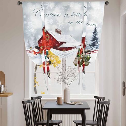 Farm Christmas Tie Up Curtains for Window, Xmas Tree Truck Animals Snowman Snowflakes Thermal Balloon Shade Adjustable Rod Pocket Curtains Valance Panels for Kitchen Bathroom Café 42'' x 54'' in Saudi Arabia