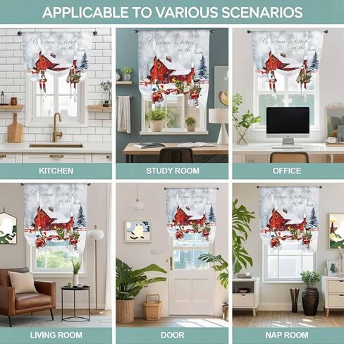 Farm Christmas Tie Up Curtains for Window, Xmas Tree Truck Animals Snowman Snowflakes Thermal Balloon Shade Adjustable Rod Pocket Curtains Valance Panels for Kitchen Bathroom Café 42'' x 54'' in Saudi Arabia