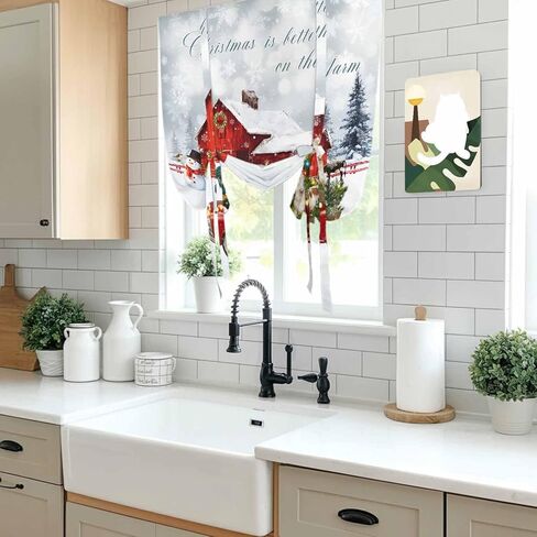 Farm Christmas Tie Up Curtains for Window, Xmas Tree Truck Animals Snowman Snowflakes Thermal Balloon Shade Adjustable Rod Pocket Curtains Valance Panels for Kitchen Bathroom Café 42'' x 54'' in Saudi Arabia