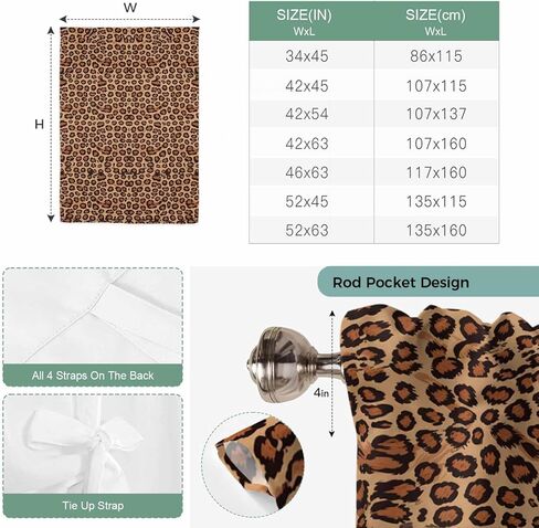Brown Beige Tie Up Curtains for Window, Leopard Stripes Modern Art Thermal Insulated Balloon Shade Adjustable Rod Pocket Curtains Valance Panels for Kitchen Bathroom Café 42'' x 63'' in Saudi Arabia