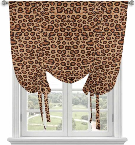 Brown Beige Tie Up Curtains for Window, Leopard Stripes Modern Art Thermal Insulated Balloon Shade Adjustable Rod Pocket Curtains Valance Panels for Kitchen Bathroom Café 42'' x 63'' in Saudi Arabia