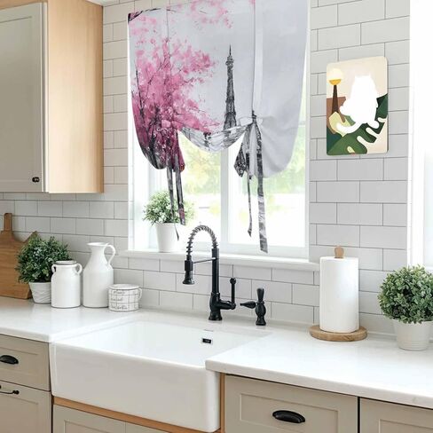Valentine's Day Tie Up Curtains for Window, Romantic Couples Flowers Rainy Pink Thermal Insulated Balloon Shade Adjustable Rod Pocket Curtains Valance Panels for Kitchen Bathroom Café 52'' x 63'' in Saudi Arabia