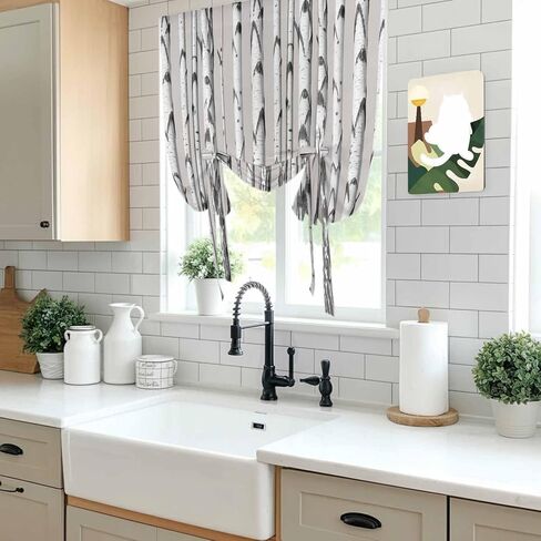 Birch Trees Tie Up Curtains for Window, Forest Vintage Abstract Wooden Gray Thermal Insulated Balloon Shade Adjustable Rod Pocket Curtains Valance Panels for Kitchen Bathroom Café 46'' x 63'' in Saudi Arabia