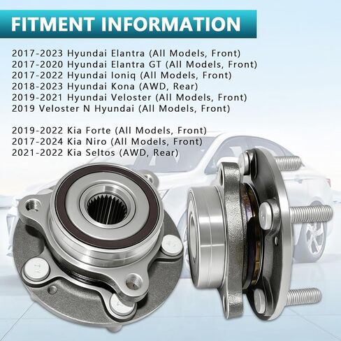 مجموعة محور تحمل العجلات الخلفية الأمامية 513420 لسيارة Hyundai Elantra GT 2017-2023، Ioniq، Kona، Veloster N، 2017-2024 Kia ​​NIRO، Forte، Seltos، 51750-F2000 (قطعتان) in Kuwait