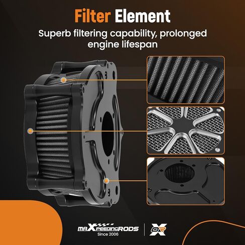 طقم فلتر مدخل منقي هواء عالي التدفق للدراجات النارية من maxpeedingrods قابل لإعادة الاستخدام لـ Dyna/FXR 2000-17، Softail 2000-2015، Touring 2000-2007 in Saudi Arabia
