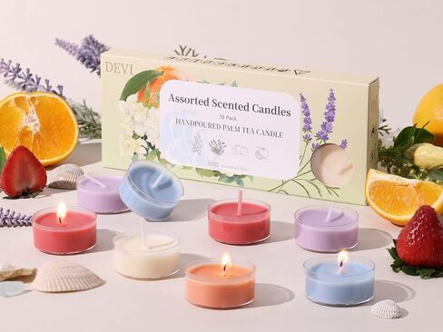 DEVI Moonlit Gardenia Scented Tea Lights Candles 12 Pack, 3.5-4 Hours Natural Palm Tea Candles Bulk for Home Scented, Highly Scented Small Votives with Essential Oils for Home Aromatherapy, Gifts in Kuwait