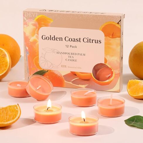 DEVI Moonlit Gardenia Scented Tea Lights Candles 12 Pack, 3.5-4 Hours Natural Palm Tea Candles Bulk for Home Scented, Highly Scented Small Votives with Essential Oils for Home Aromatherapy, Gifts in Saudi Arabia