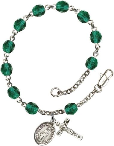 Bonyak Jewelry St. Catherine of Alexandria Silver Plate Rosary Bracelet 6mm Fire Polished Beads - Every Birth Month Color in Kuwait