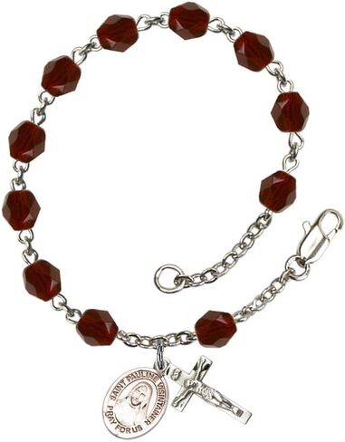 Bonyak Jewelry St. Pauline Visintainer Silver Plate Rosary Bracelet 6mm Fire Polished Beads - Every Birth Month Color in Kuwait